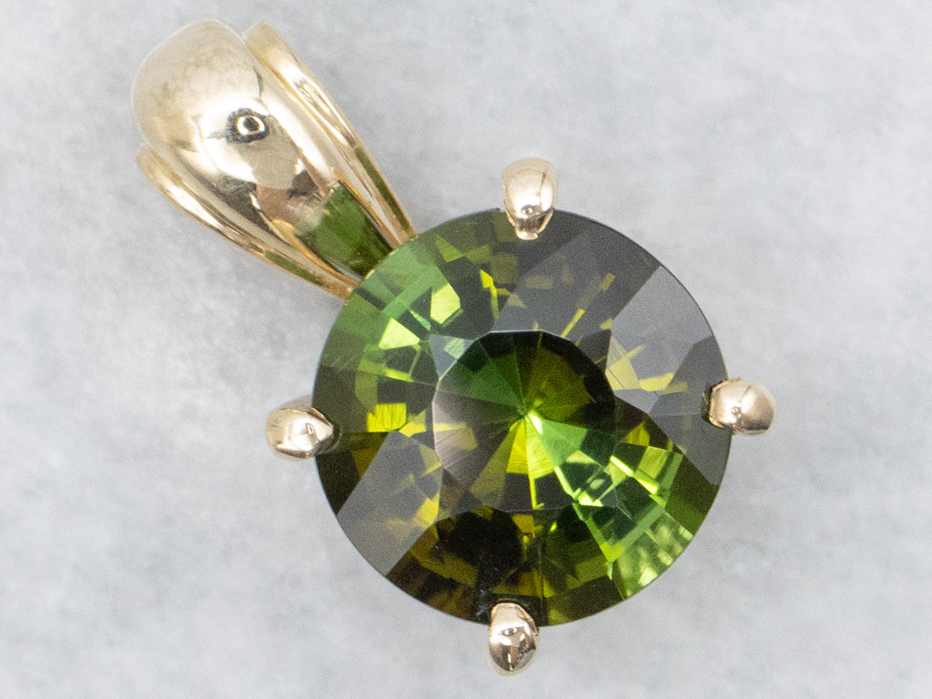 Beautiful Olive Green Tourmaline Gold Pendant