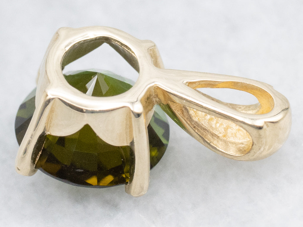 Beautiful Olive Green Tourmaline Gold Pendant