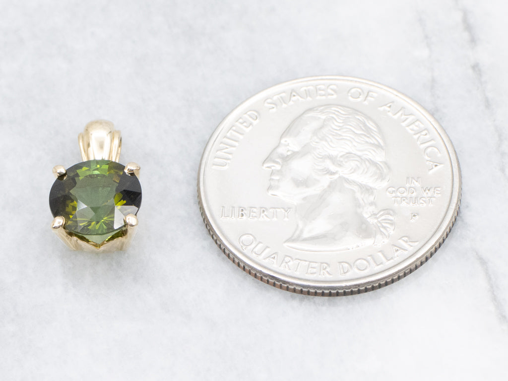 Beautiful Olive Green Tourmaline Gold Pendant