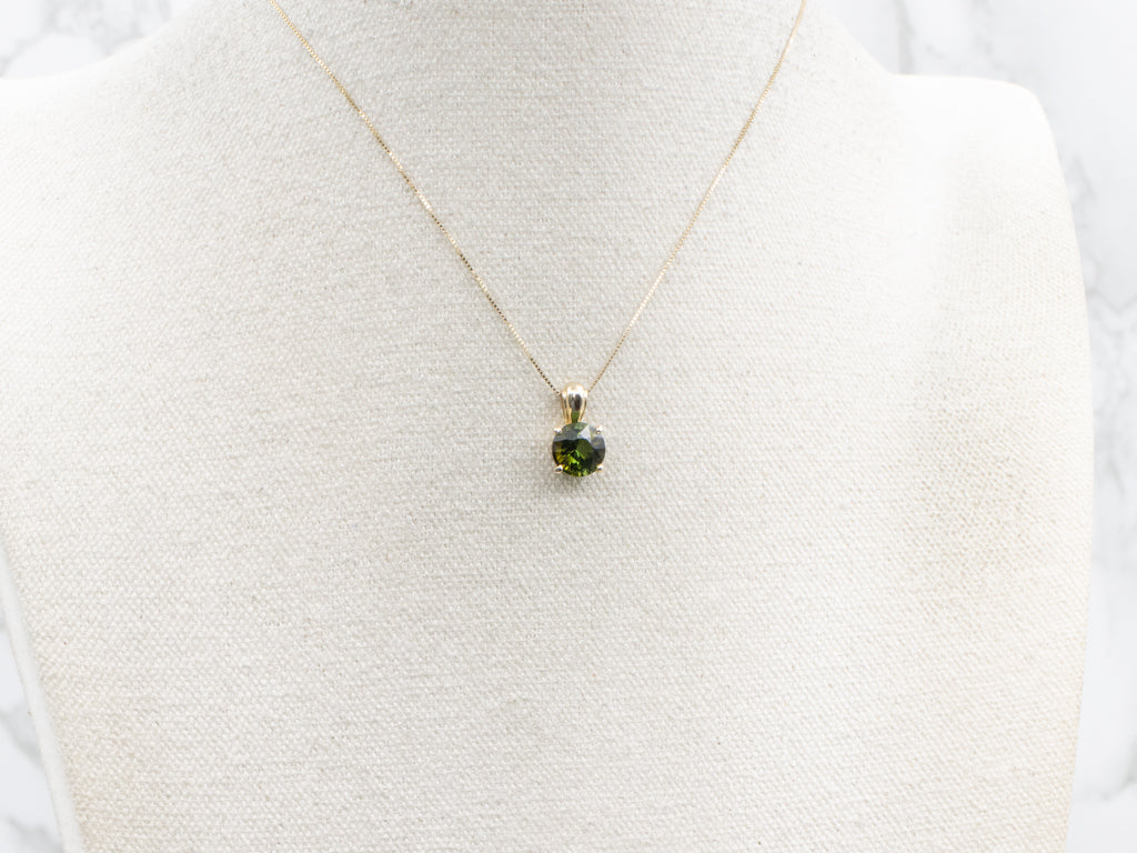 Beautiful Olive Green Tourmaline Gold Pendant