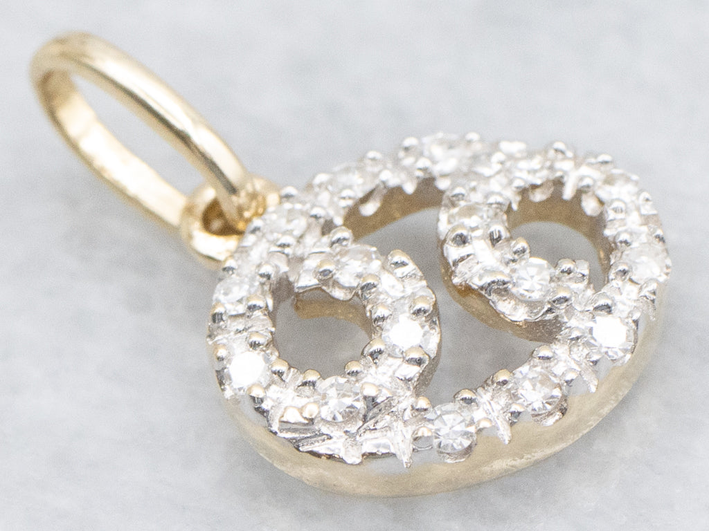 Gold Diamond Cancer Zodiac Symbol Pendant