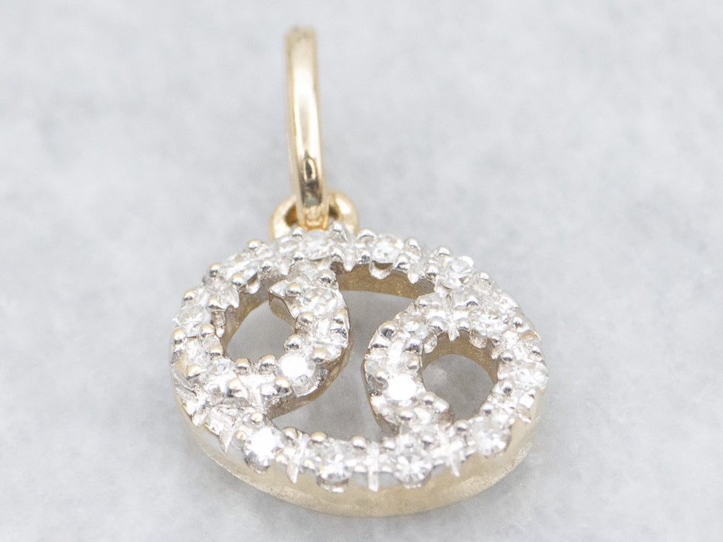Gold Diamond Cancer Zodiac Symbol Pendant