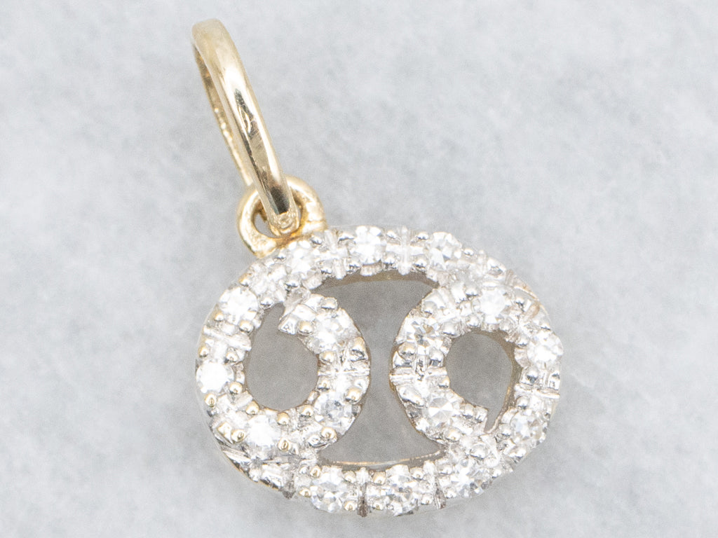 Gold Diamond Cancer Zodiac Symbol Pendant