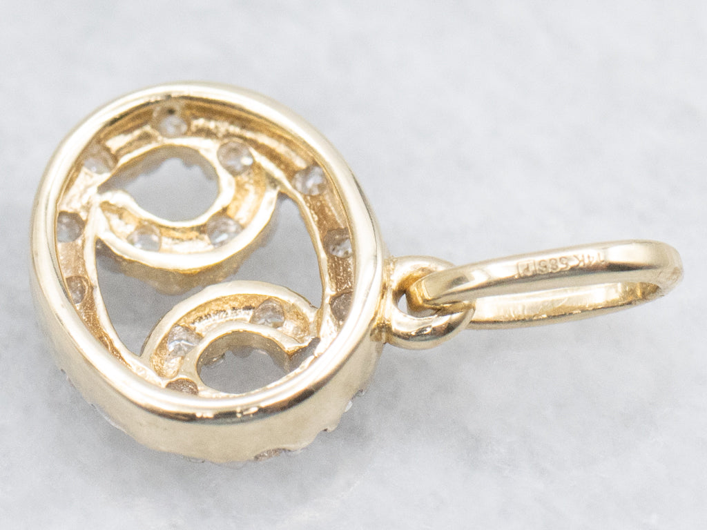 Gold Diamond Cancer Zodiac Symbol Pendant