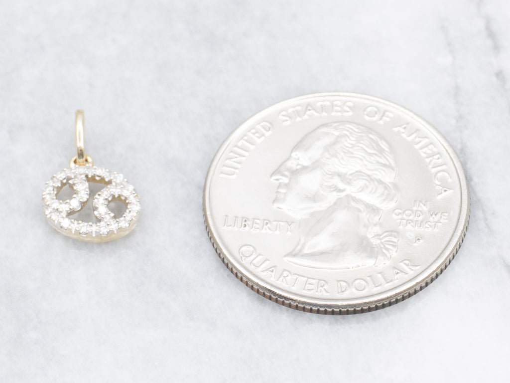 Gold Diamond Cancer Zodiac Symbol Pendant