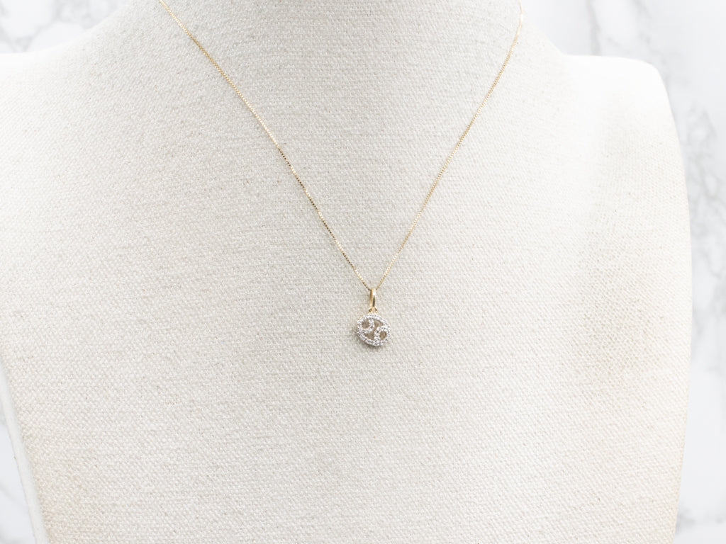 Gold Diamond Cancer Zodiac Symbol Pendant