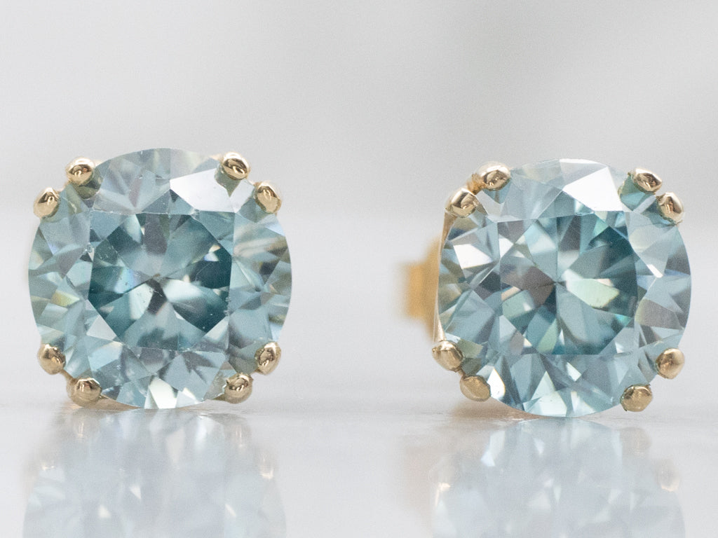 Beautiful Blue Zircon Yellow Gold Stud Earrings