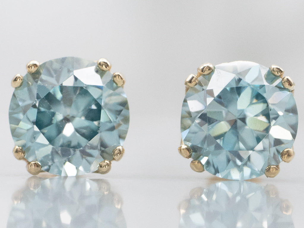 Beautiful Blue Zircon Yellow Gold Stud Earrings