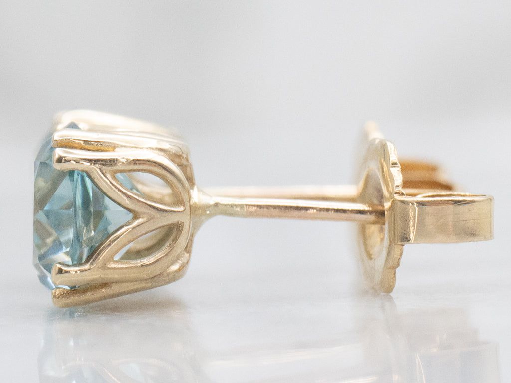Beautiful Blue Zircon Yellow Gold Stud Earrings
