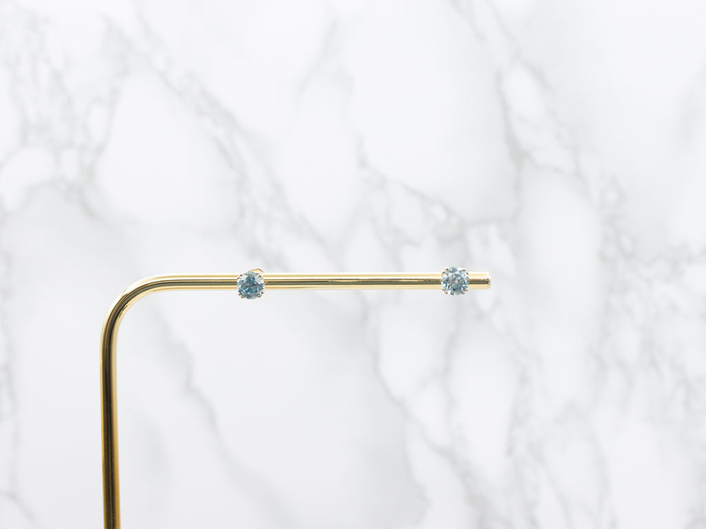 Beautiful Blue Zircon Yellow Gold Stud Earrings
