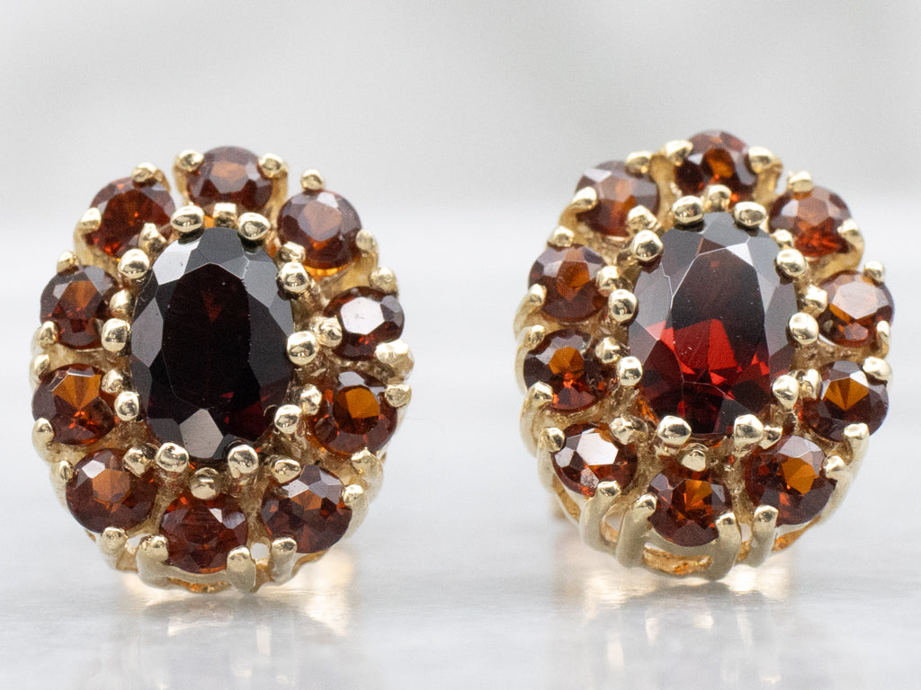Vintage Gold Garnet Cluster Stud Earrings