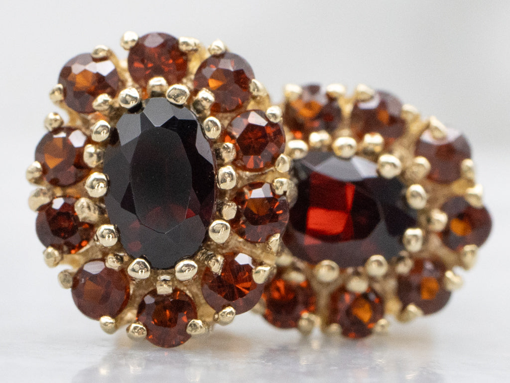 Vintage Gold Garnet Cluster Stud Earrings
