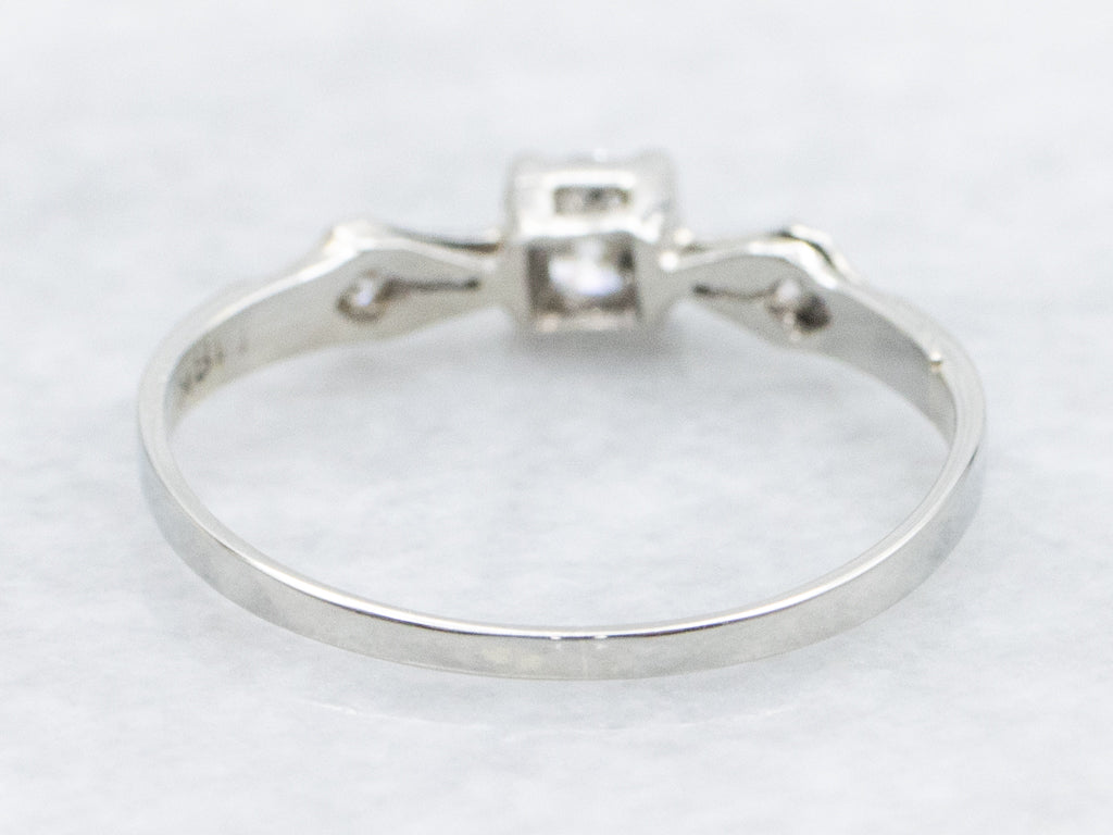 Antique Hand-Etched White Gold Diamond Engagement Ring