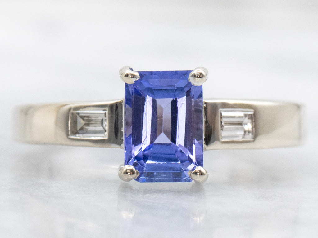 Sleek Gold Tanzanite and Diamond Ring