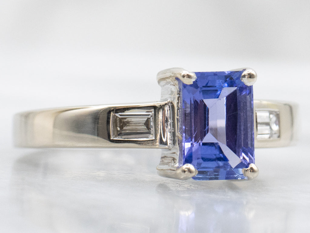 Sleek Gold Tanzanite and Diamond Ring