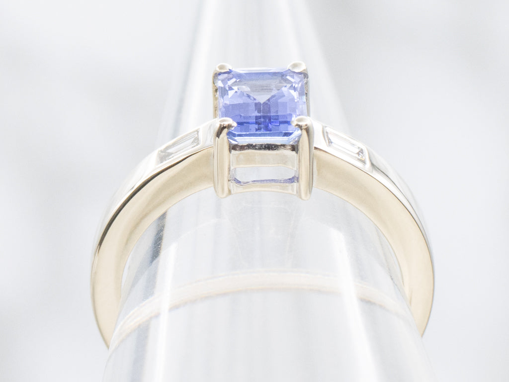 Sleek Gold Tanzanite and Diamond Ring