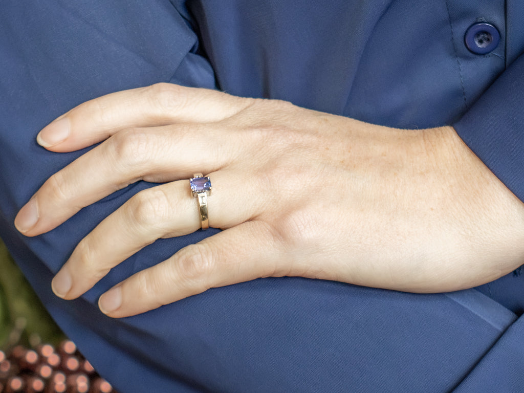Sleek Gold Tanzanite and Diamond Ring