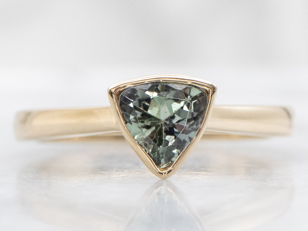 Bezel-Set Modern Gold Trillion-Cut Tanzanite Solitaire Ring