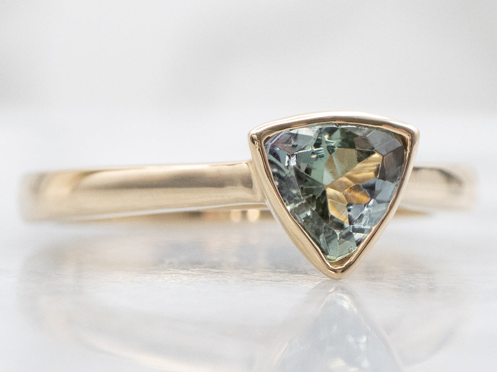 Bezel-Set Modern Gold Trillion-Cut Tanzanite Solitaire Ring