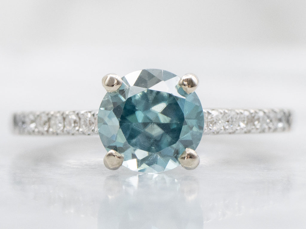 Blue Zircon White Gold Ring with Diamond Accents