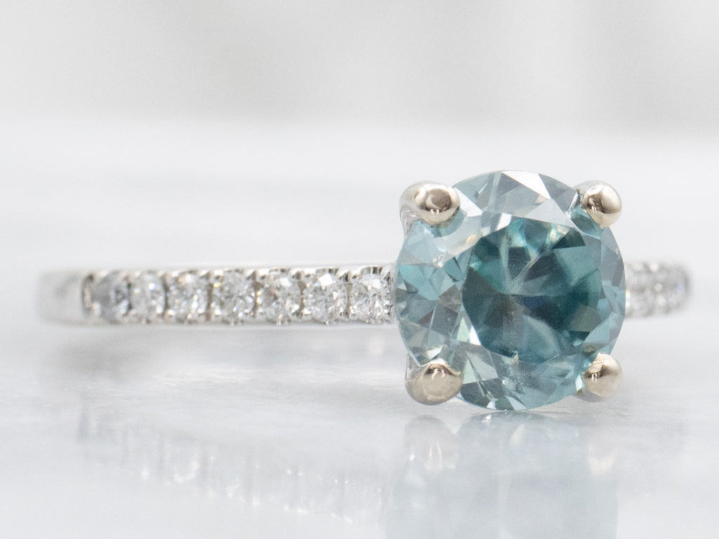 Blue Zircon White Gold Ring with Diamond Accents