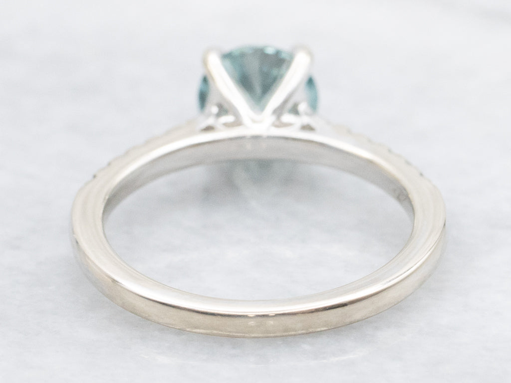 Blue Zircon White Gold Ring with Diamond Accents
