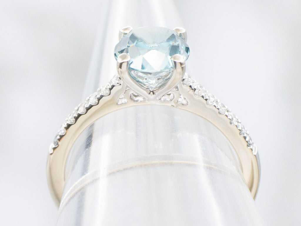 Blue Zircon White Gold Ring with Diamond Accents