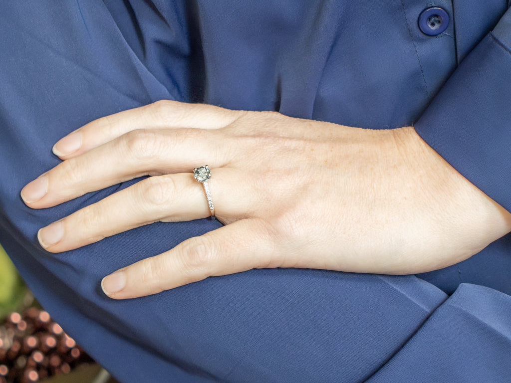 Blue Zircon White Gold Ring with Diamond Accents