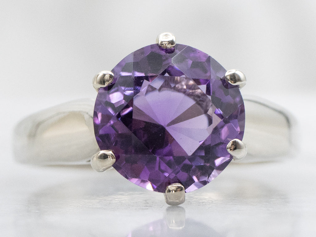 White Gold Amethyst Gemstone Solitaire Ring