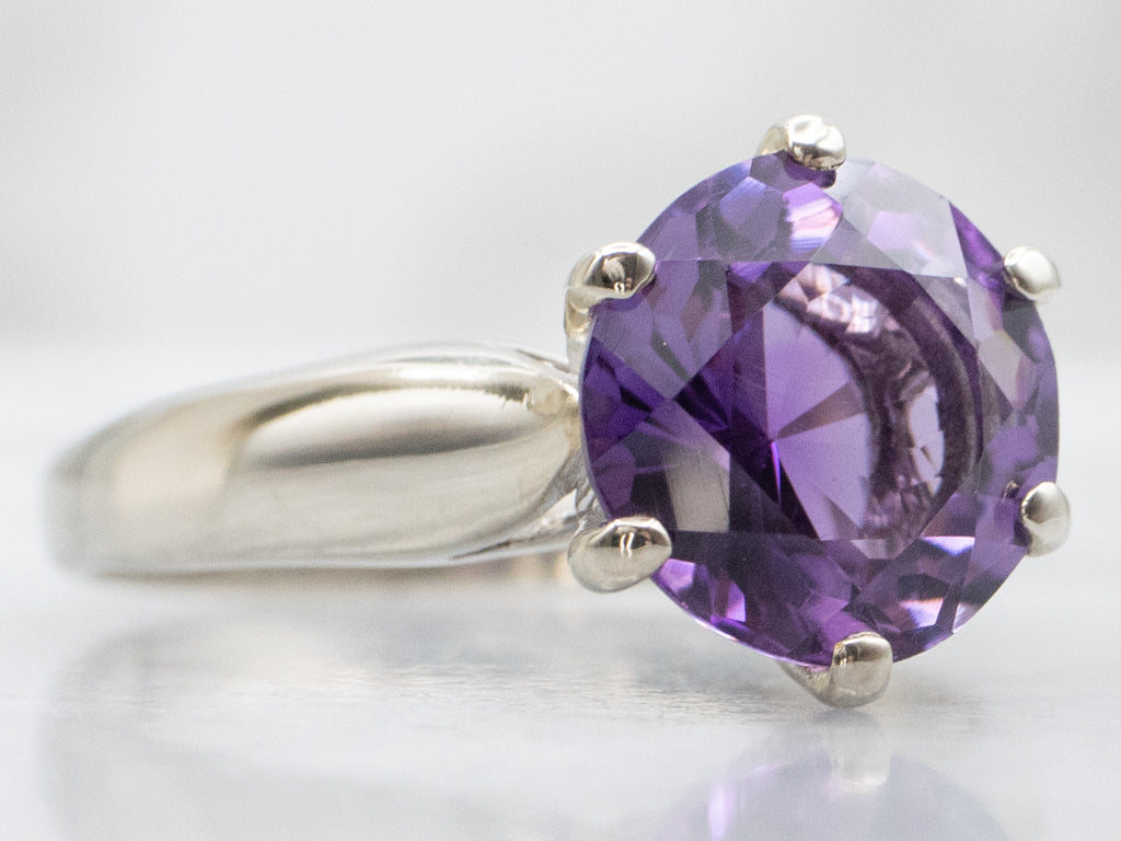 White Gold Amethyst Gemstone Solitaire Ring