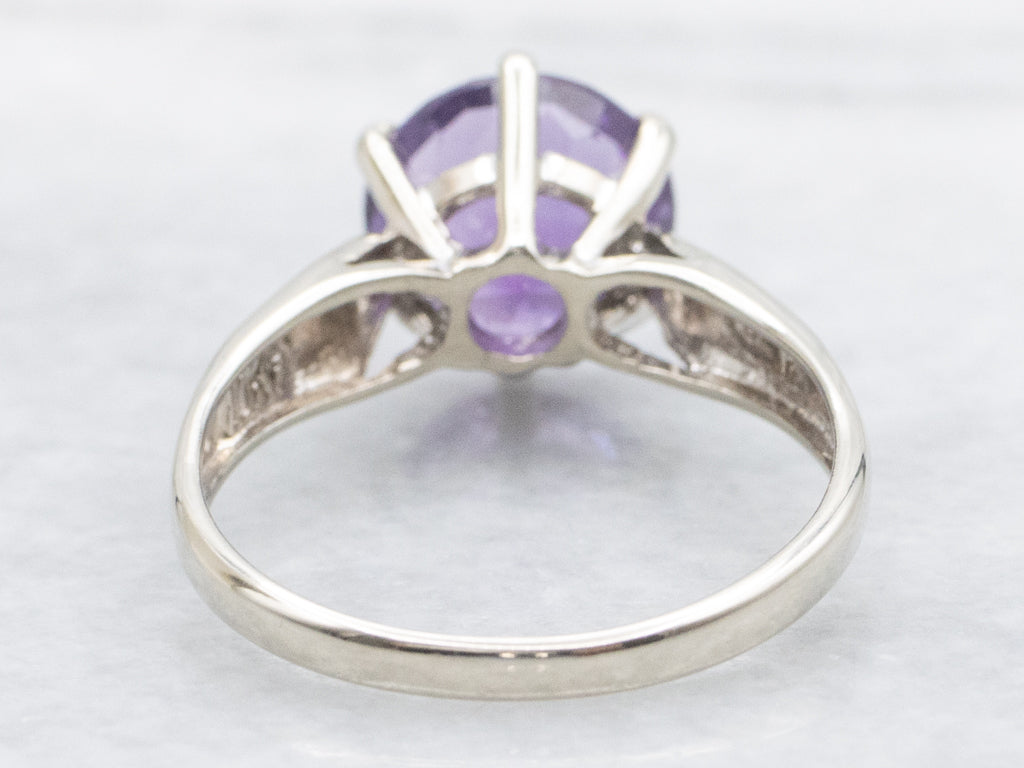 White Gold Amethyst Gemstone Solitaire Ring