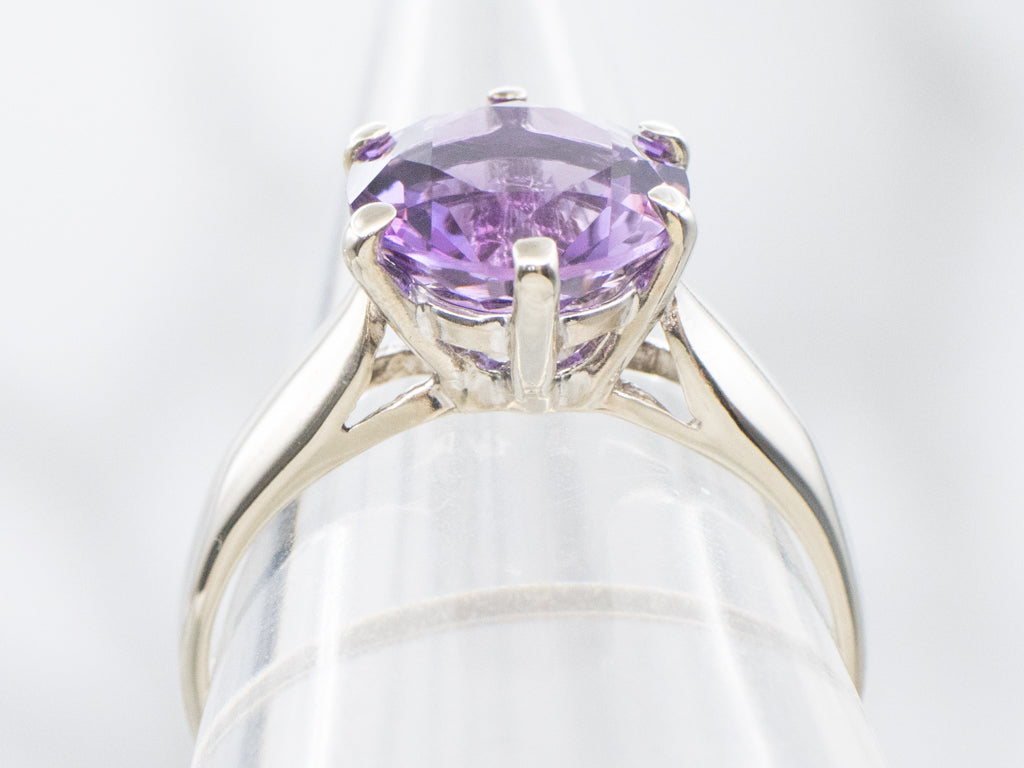 White Gold Amethyst Gemstone Solitaire Ring