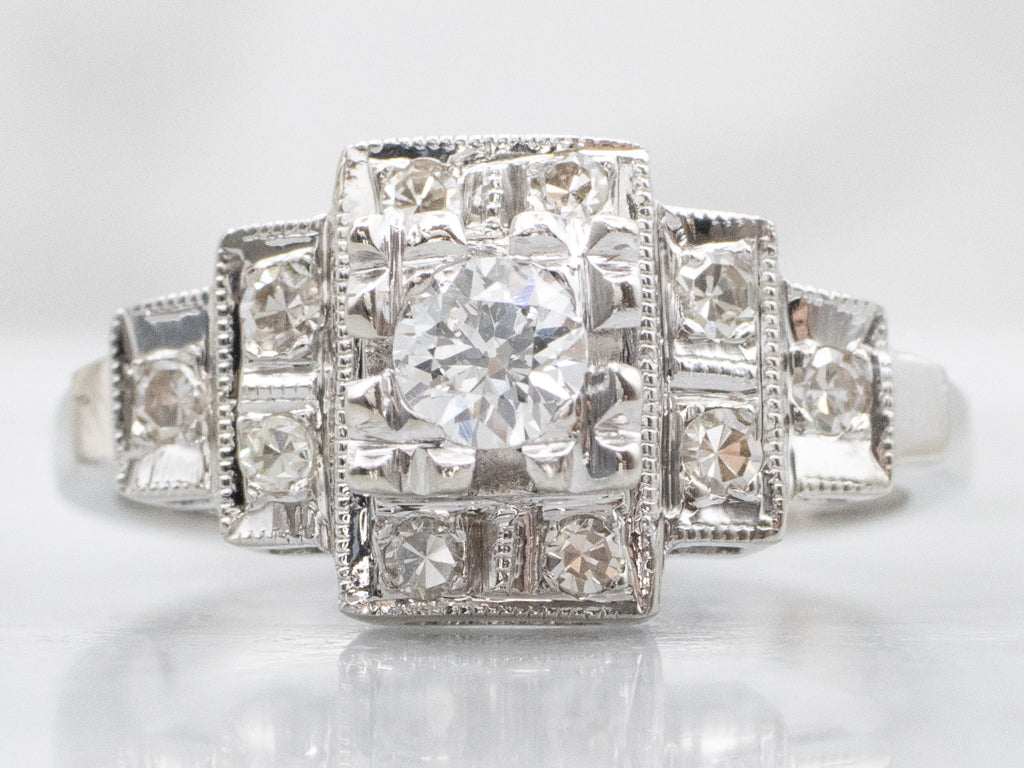 European-Cut Diamond Late Art Deco Era Engagement Ring