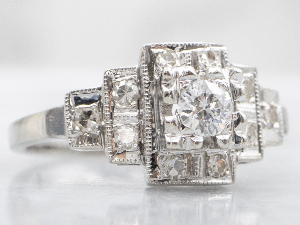 European-Cut Diamond Late Art Deco Era Engagement Ring