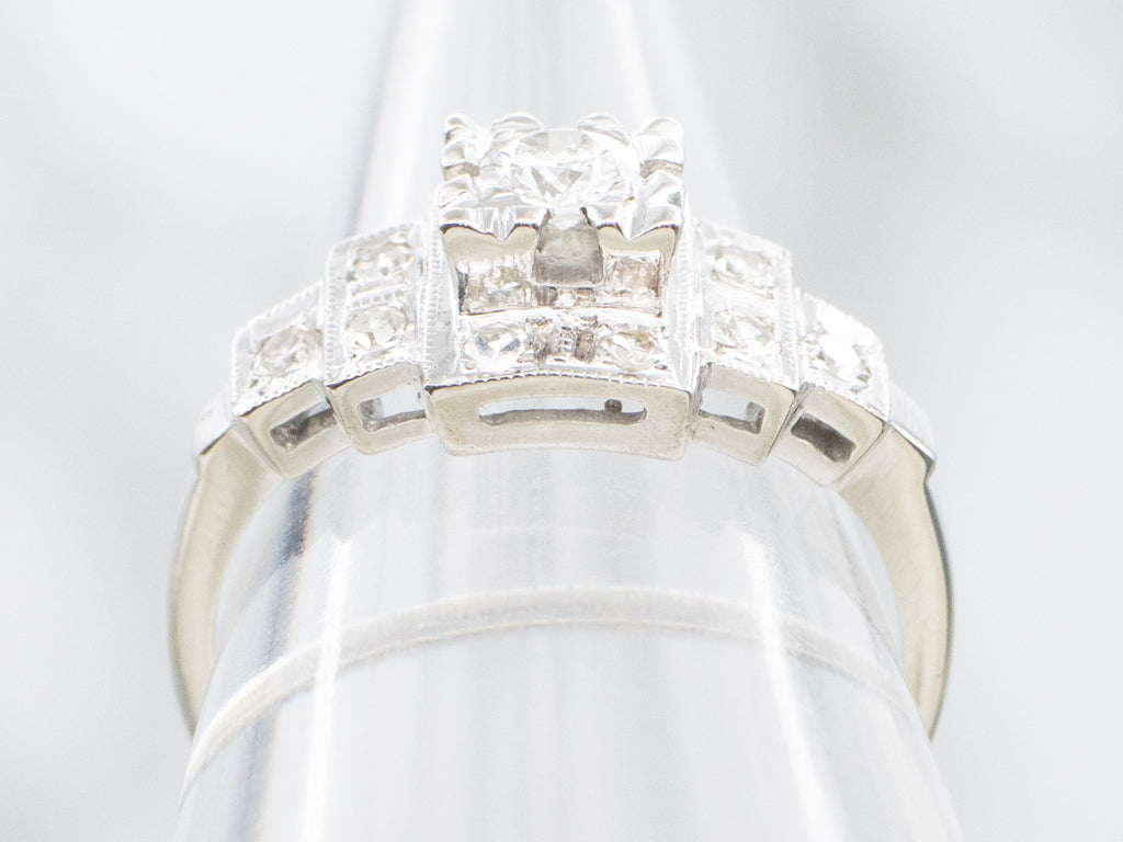 European-Cut Diamond Late Art Deco Era Engagement Ring
