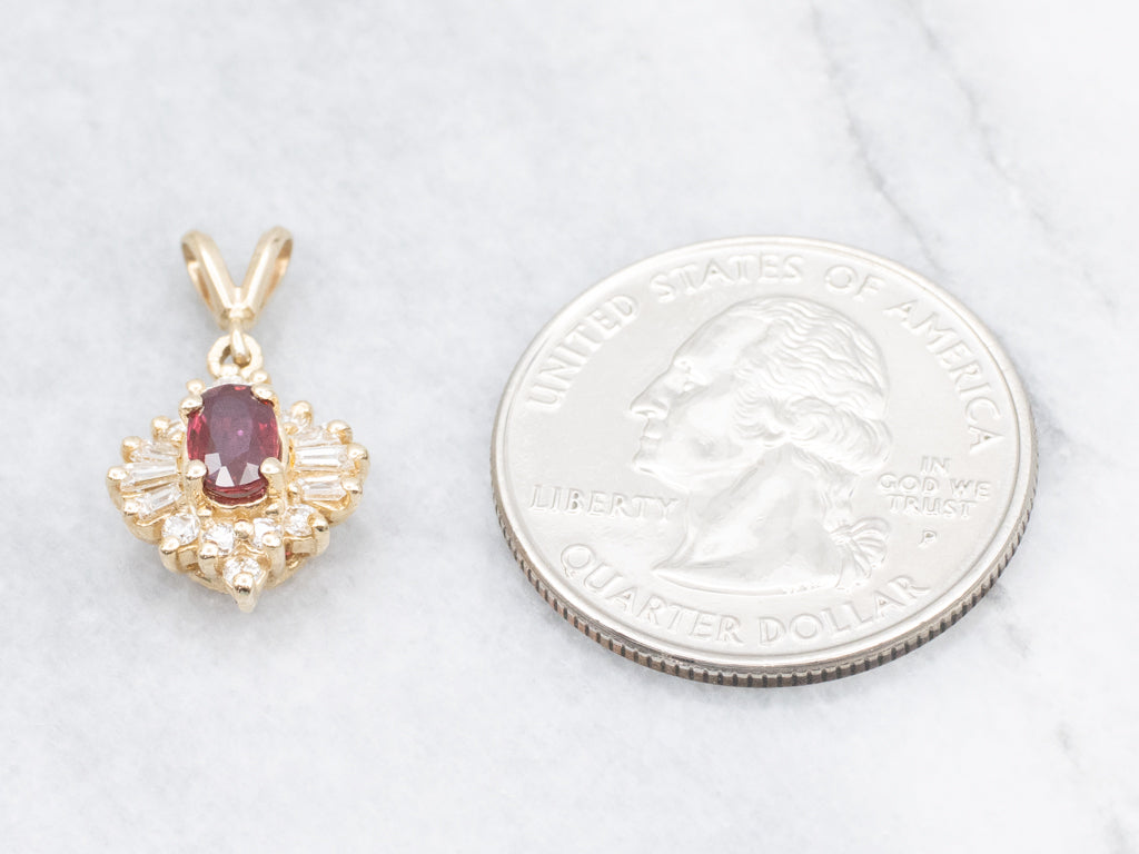 Yellow Gold Ruby and Diamond Halo Pendant