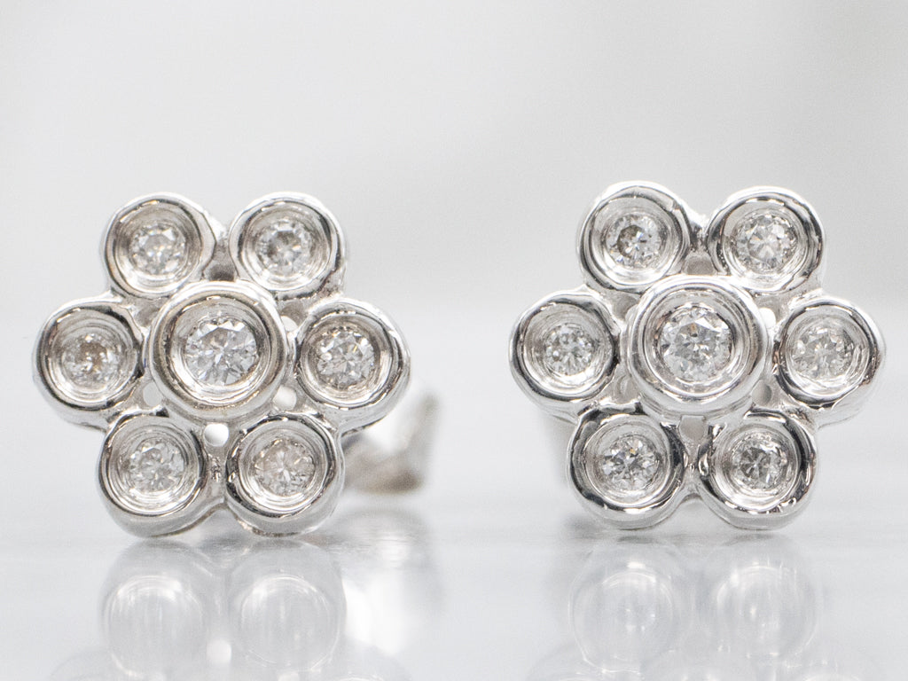 Floral Diamond Cluster Stud Earrings