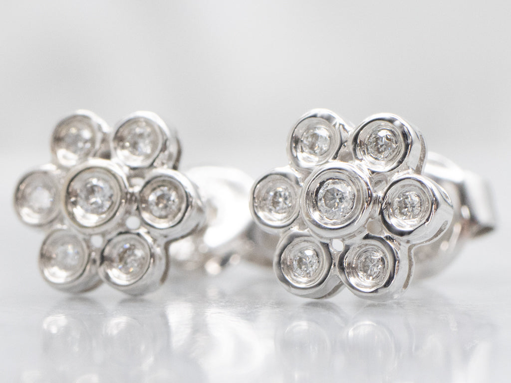 Floral Diamond Cluster Stud Earrings