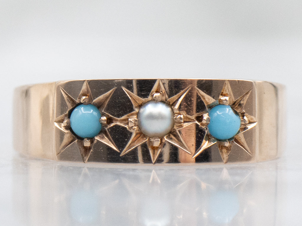 Antique Seed Pearl and Turquoise Baptism Band