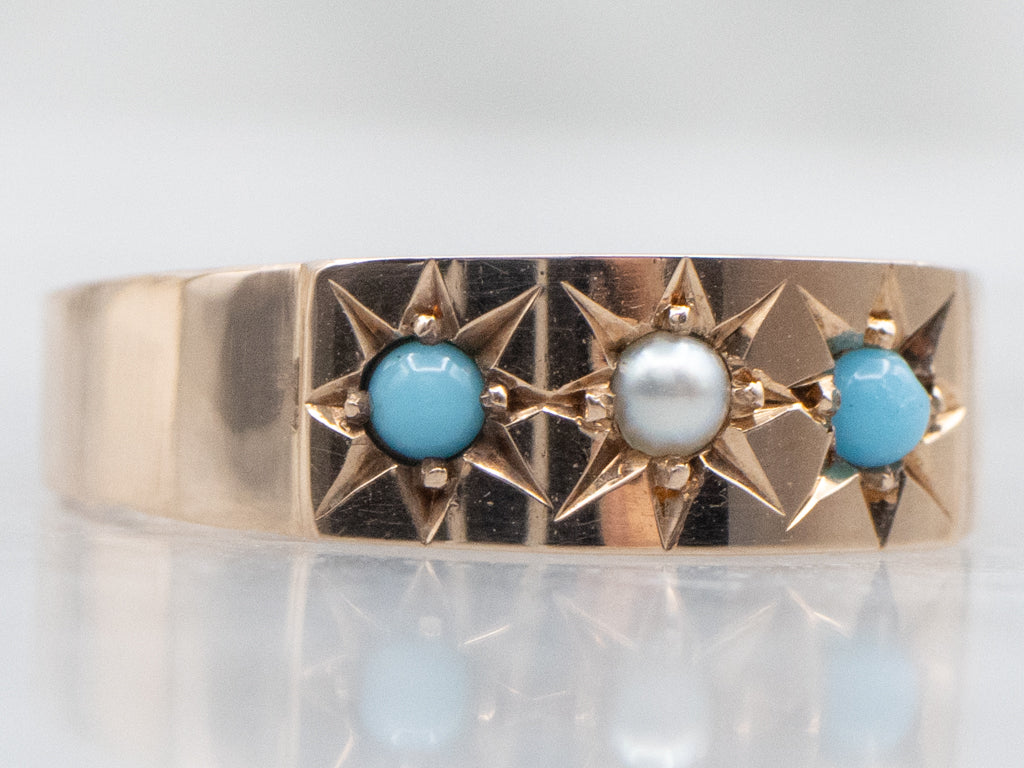 Antique Seed Pearl and Turquoise Baptism Band