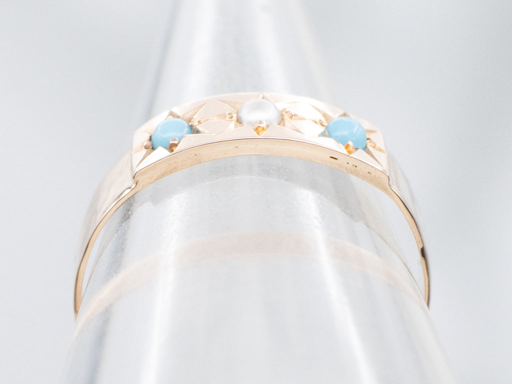 Antique Seed Pearl and Turquoise Baptism Band