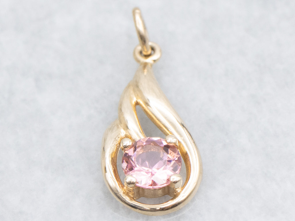 Pink Tourmaline and Gold Drop Pendant