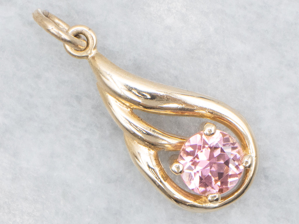 Pink Tourmaline and Gold Drop Pendant
