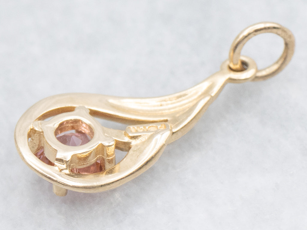 Pink Tourmaline and Gold Drop Pendant