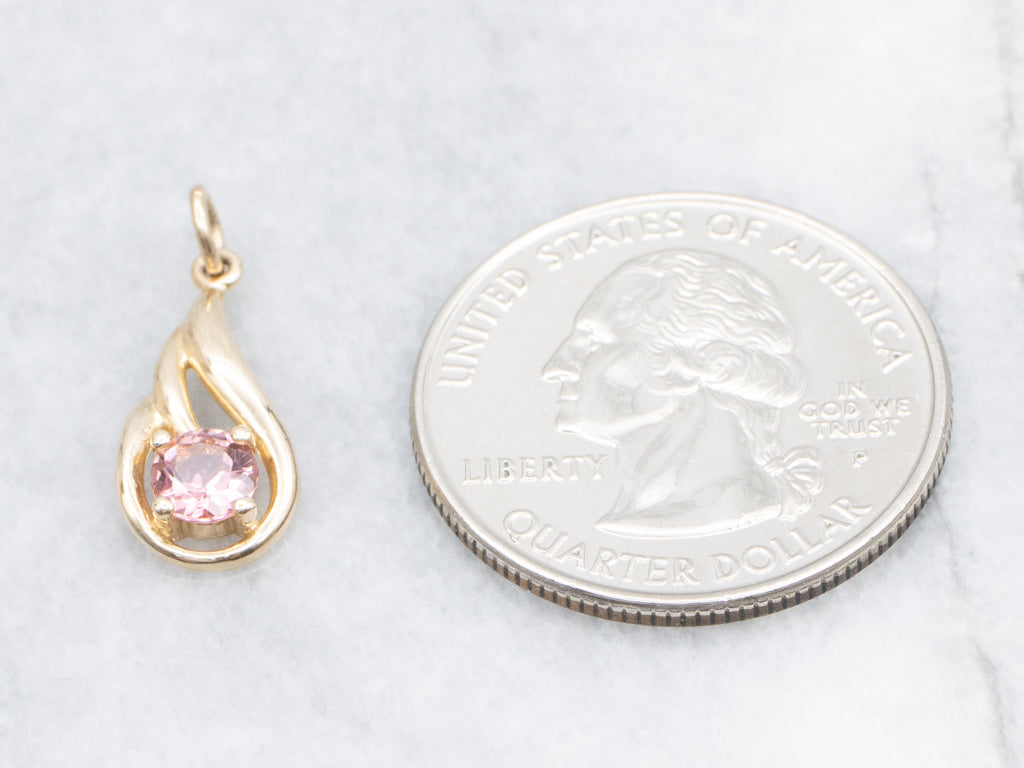 Pink Tourmaline and Gold Drop Pendant