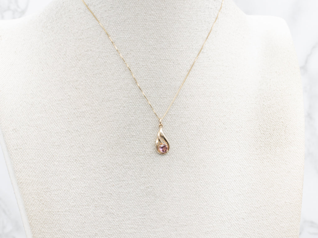 Pink Tourmaline and Gold Drop Pendant