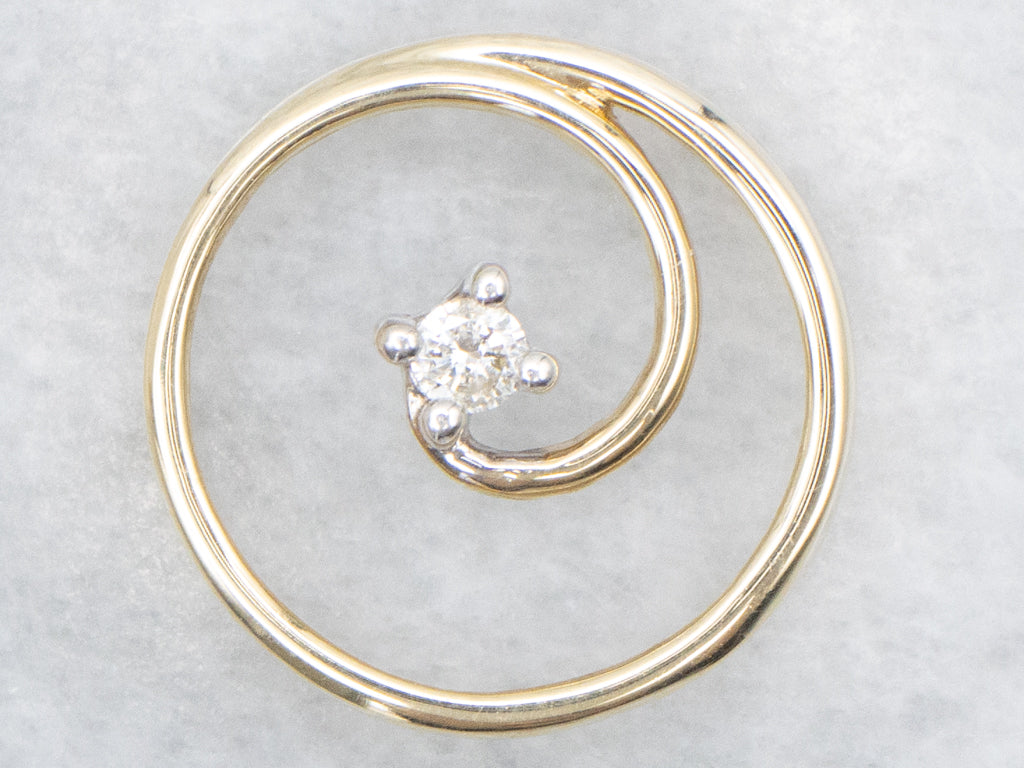 Two-Tone Gold Diamond Spiral Circle Pendant