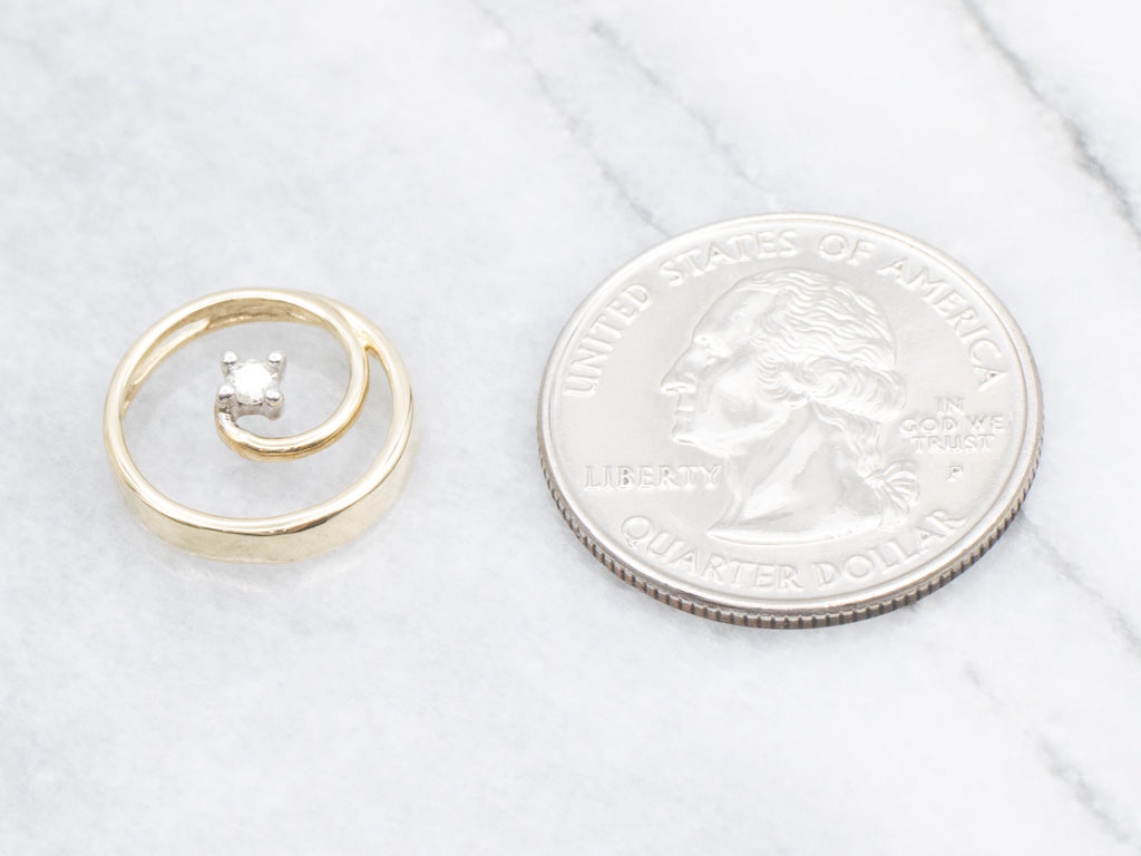 Two-Tone Gold Diamond Spiral Circle Pendant