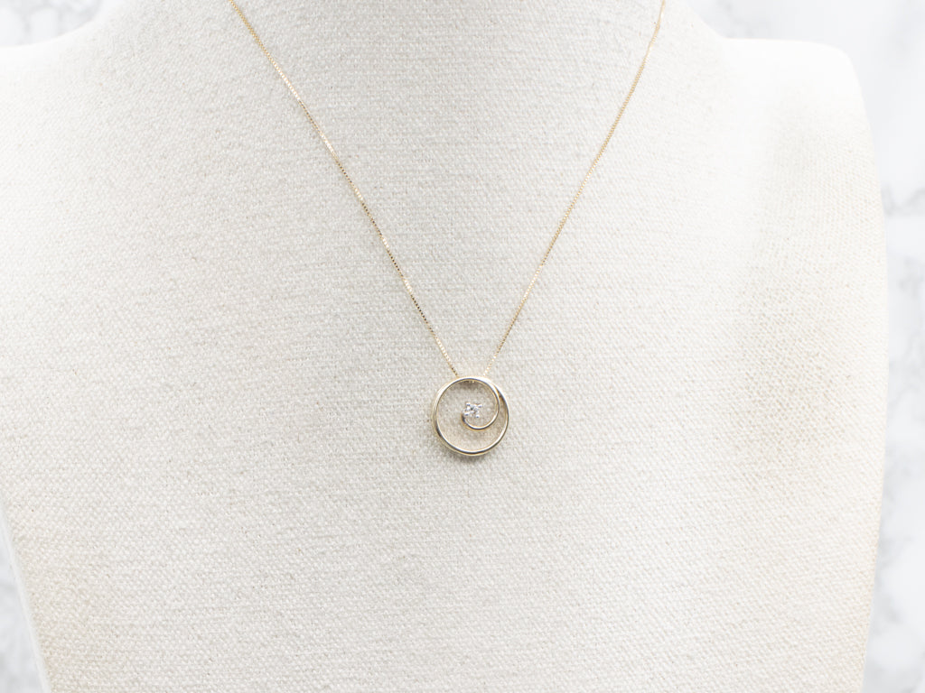 Two-Tone Gold Diamond Spiral Circle Pendant