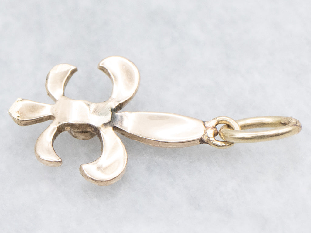 Antique Seed Pearl Fleur-De-Lis Gold Pendant
